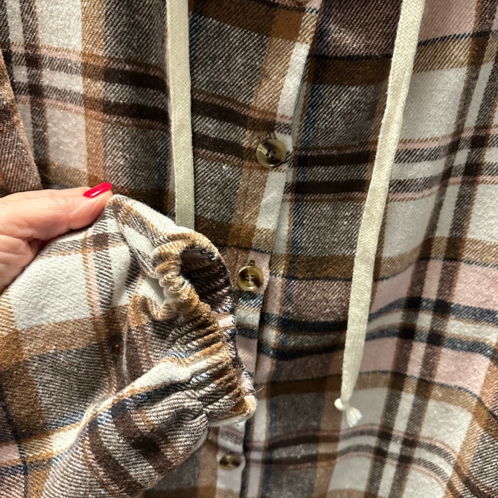 SHEIN Curve Plaid Jacket/Shirt with Hood - Picture 3 of 4